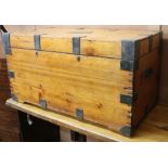 A Victorian metal bound pine chest W.100cm