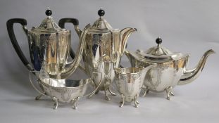 A mid 20th century silver five piece tea and coffee service, Barker Brothers Silver Ltd, Birmingham,