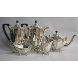 A mid 20th century silver five piece tea and coffee service, Barker Brothers Silver Ltd, Birmingham,