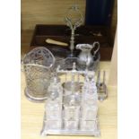 A silver plated 19th century cruet and plated wares Cruet W.19cm x H.22cm