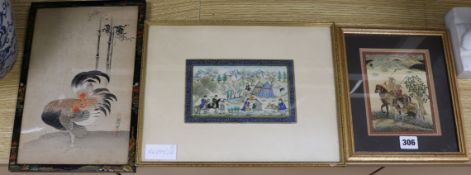 Persian School, watercolour and gouache on silk, horse riders in a landscape, 5.75 x 4.25in., an