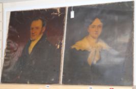 19th century English School, pair of oils on canvas, portraits of a lady and gentleman, 30 x