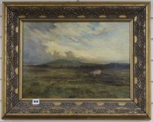 Attributed to John Smart, oil on wooden panel, landscape at sunset, 14 x 20in.