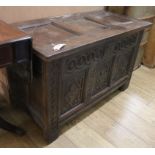 A later carved 17th century oak coffer W.107cm