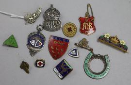 A collection of World War II military and other badges, including a WWI NZ Expeditionary Force