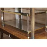 A gilt metal glass and lucite two tier coffee table W.111cm