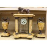 A French bronze and Sienna marble four glass clock garniture clock height 48cm