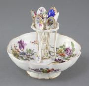 A Helena Wolfsohn, Dresden spoon stand, late 19th century, painted with a Deutsche Blumen, and