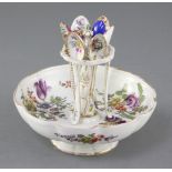 A Helena Wolfsohn, Dresden spoon stand, late 19th century, painted with a Deutsche Blumen, and