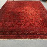 An Afghan red ground carpet 395cm x 300cm