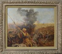 French School oil on canvas Cavalry engagement initialled and dated 24, label verso inscribed '