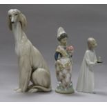 Two Lladro figures, Geisha girl and Valencian girl and a Lladro model of an Afghan hound