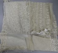 A Brussels needlelace shawl, a lace stole and 2 bonnet veils