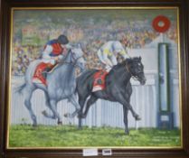 D.A. Donyer, oil on canvas board, Benny the Dip wins from Silver Patriarch, signed and dated '97 and