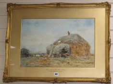 Claude Hayes, watercolour, hay making near Herne Bay, signed, 14 x 21in.