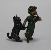 A cold painted bronze of a girl and a cat