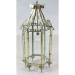 A Victorian brass hexagonal hall lantern, height 31in. diameter 15.5in.