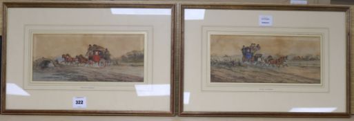 Philip H. Rideout (1850-1920), pair of watercolours, coaching scenes, signed 14 x 33cm