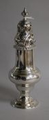 An Edwardian silver sugar caster by Vale Brothers & Sermon, Chester, 1908, 22cm, 7.5 oz.