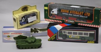 A Dinky Tank Transporter (660), a Dinky Centurion Tank (651), both mint in boxes and three other