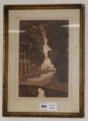 Henry Meunier, sepia etching, view of parkland, inscribed in pencil, 12.5 x 8in.