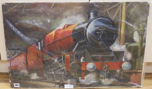 F. Honicke, oil on board, LMS locomotive 'The Kolnapur', signed, 19 x 29.5in., unframed