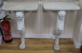 A pair of marble-topped console tables W.56cm