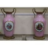 A pair of large Limoges pink ground vases height 62cm