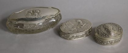 Two late 19th/early 20th century continental silver snuff boxes with import marks and a later silver