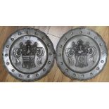 Two Armorial pewter plates diameter 39cm