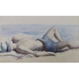 Bernard Tozer Pike (1908-1994) watercolour Sunbather 5.5 x 9in. unframed