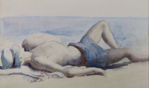 Bernard Tozer Pike (1908-1994) watercolour Sunbather 5.5 x 9in. unframed