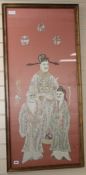A Chinese silkwork panel, 43.5 x 19in., and a colour print