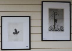 D.M. Dickson, aquatint, "Transformer", signed, 2/9, 12 x 8in. and another print "Morning Mist", 29/