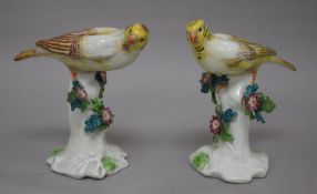 Two Chelsea style porcelain birds height 14cm