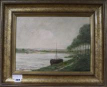 Claude Gardy - oil on board, river landscape, signed 11 x 15in.