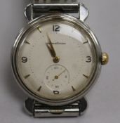 A gentleman's 1950's? stainless steel Jaeger LeCoultre manual wind wrist watch, movement c. P480/c