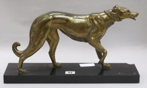 An Art Deco bronze of a greyhound on marble base length 44cm