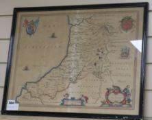 Johannes Blaeu, coloured engraving, map of Ceretica Sive Cardiganensis, 16 x 21in.