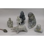 A group of Inuit soapstone carved figures tallest 16.5cm