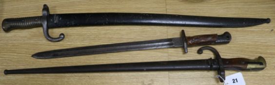 Three bayonets longest overall 71cm