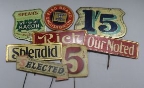 A collection of Edwardian enamelled metal price tags (6)