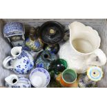 A quantity of Delft, Shelley, a Staffordshire jug etc