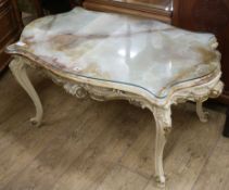 An Italian painted and onyx-topped coffee table W.110cm