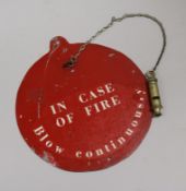 A round fire sign with whistle width 25cm