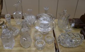 A collection of decanters, tazzas, etc. tallest 31cm