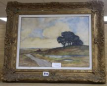 Ernest Proctor, watercolour, traveller in a landscape, signed, 12 x 15.5in.