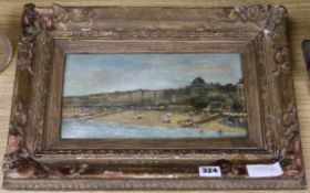 English School c.1900, oil on board, seafront view, 6 x 12in.