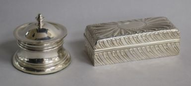A late Victorian repousse silver rectangular trinket box, William Comyns, London, 1892 and a later