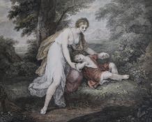 After Angelica Kauffman, pair of coloured engravings, Virgil and Horace, overall 16 x 19in.,